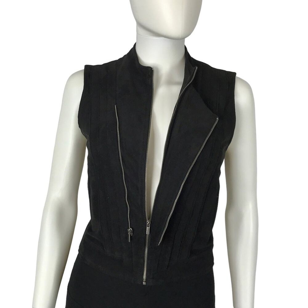 BCBGMaxAzria Black Vest Faux Suede Biker Style Zippered XS - Picture 3 of 10